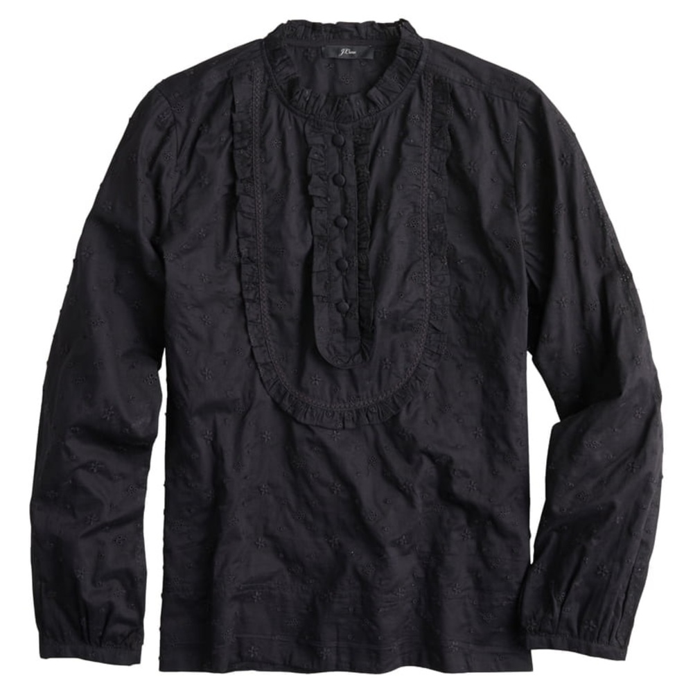 NWT j crew long sleeve ruffle black eyelet blouse